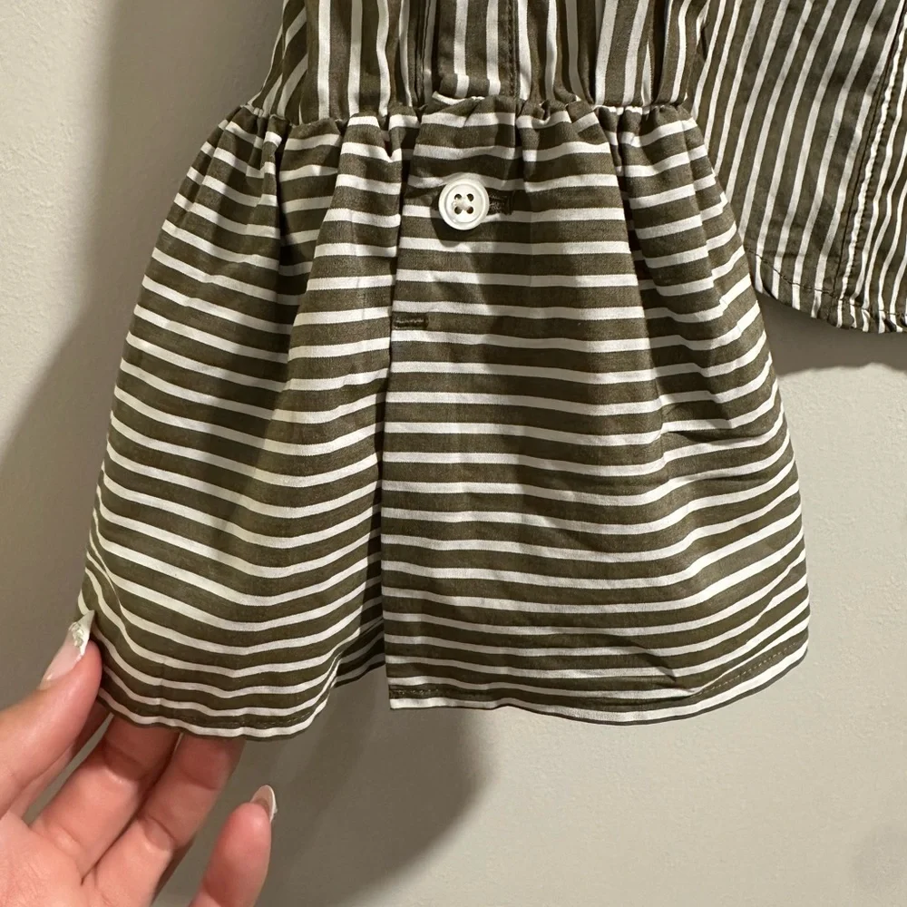 Frame Sage Green Bell Sleeved Striped Poplin Shirt - Picture 7 of 8